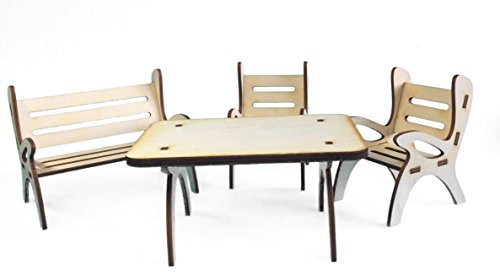 Petra's Bastel News 4-Piece Table Set Including Table, 1 x Garden Bench and 2 Chairs Made of Wood, Height Approx. 8 cm