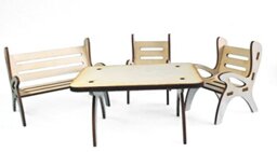 Petra's Bastel News 4-Piece Table Set Including Table, 1 x Garden Bench and 2 Chairs Made of Wood, Height Approx. 8 cm