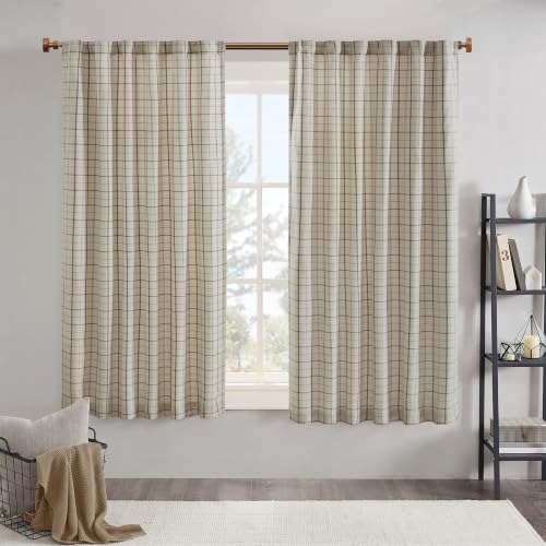 Madison Park Anaheim Cabin Plaid Curtain Window, Thermal Insulated Fleece Lining, Living Room Decor Room Darkening Drape for Bedroom, 1-Single Panel Pack, 50x63 Rod Pocket, Natural