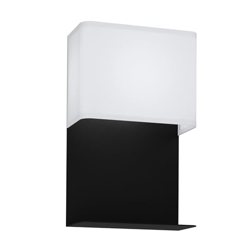 Eglo Galdakao LED Wall Light with Shelf Wall Spotlight Interior Vintage Modern Steel and Textile Living Room Lamp Hallway Lamp in Black, White, Lamp with Switch