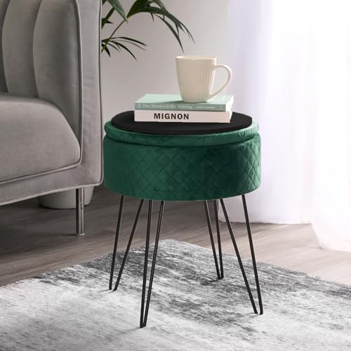 OHS Green Footstool Velvet, Stool with Storage for Bedroom Living
