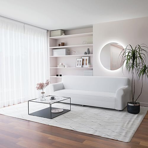 Italian Bed Linen Elastic Sofa Cover ???Piu Bello???, 97% Polyester + 3% Elastane, White, 4 Places