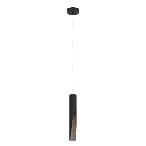 Eglo LED Pendant Lighting Barbotto, Hanging lamp with indirect Lighting, Metal Ceiling Light Fixture in Black and Wood Look, GU10 Bulb, Warm White, FSC Certified