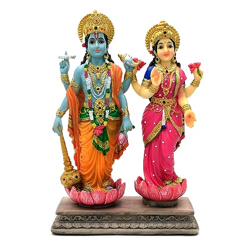 alikiki Hindu God Lakshmi Narayan Statue - 8.8” H Laxmi Narayan Sculpture Indian Diwali Pooja Item Murti Gifts for Indian Couple Friends Family Diwali Gifts Home Office Mandir Temple Puja Decor