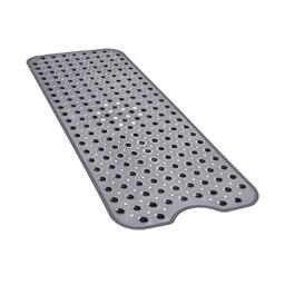 YINENN Bath and Shower Safety Mats 40x16 inch, Non Slip with Suction Cups for Bathroom Stall and Tub Floor, Extra Large and Machine Washable, Drain Holes Keep Bathtub Clean, Clear Light Black