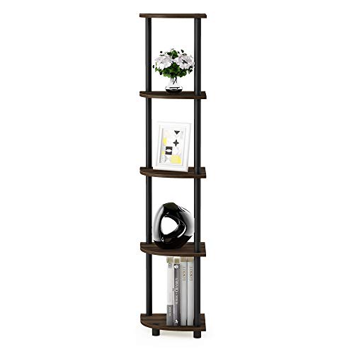 Furinno TURN-N-TUBE Corner Shelf, 5-Tier Corner Bookshelf, Open Storage Shelves, for Organization and Storage, Living Room, Home Office, Garage, Bedroom, Columbia Walnut