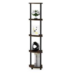 Furinno TURN-N-TUBE Corner Shelf, 5-Tier Corner Bookshelf, Open Storage Shelves, for Organization and Storage, Living Room, Home Office, Garage, Bedroom, Columbia Walnut