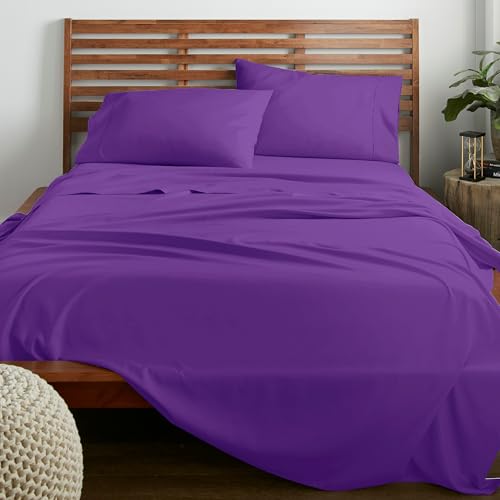 American Home Collection King Size Sheet Set - 16-Inch Deep Pocket - Ultra Soft Microfiber Bed Sheets - Breathable, Wrinkle and Fade Resistant, Easy Care - 4 Piece Set (King, Purple)