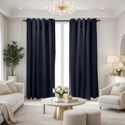GC GAVENO CAVAILIA Blackout Curtains for Windows - 100% Polyester Velvet Eyelet Curtain (90x90 Inch) - 2 Panel Drapes, Super Soft Thermal Insulated Curtains for Bedroom & Living Room - Black