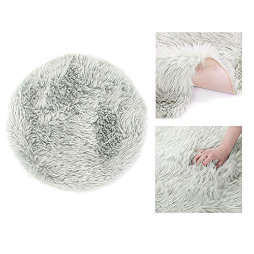 AmeliaHome Dokka Lambskin Rug Deep Pile Steel Diameter 60 cm