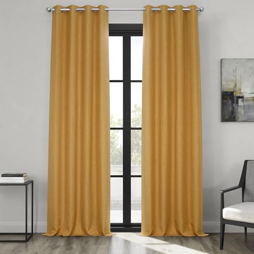 HPD Half Price Drapes Faux Linen Grommet Blackout Room Darkening Curtain (1 Panel), Polyester Blend, Dandelion Gold, 50 X 96