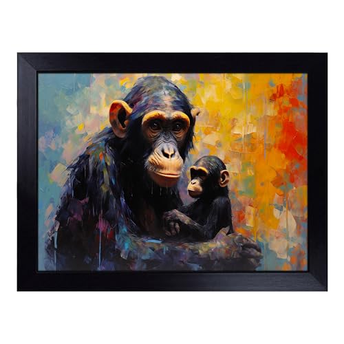 Lap Tray with Bean Bag Cushion, Monkey Impressionism - Handmade in the UK, Raised Wooden Edge, Padded Cushion, Heat-Resistant Wipe-Clean Surface, for Meals, Laptops and Crafts