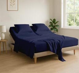 "Cottingon 4 Piece Flex Head King Sheet Set, Top 34 Inch Split Sheets for Sleep Number Adjustable Beds, Soft Breathable 100% Egyptian Cotton, Fits Upto 16"" Deep Mattress 78""X80""+ 34"", Navy Blue"