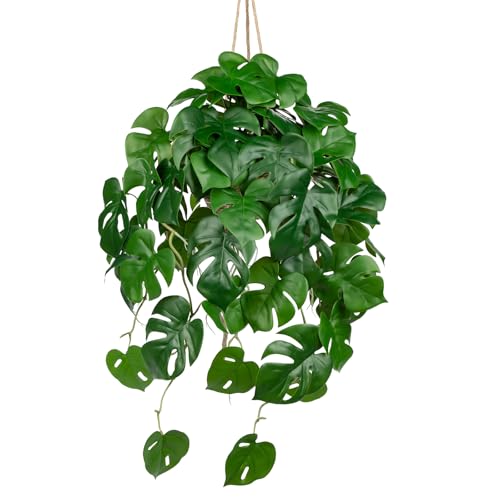 "Large Fake Hanging Plants in Pot for Indoor & Outdoor, Long Artificial Hanging Monstera Plants, 27.6"" Fake Potted Vines Ivy Greenery Plant for Room Wall Shelf Decor Living Room Bathroom Patio Porch"
