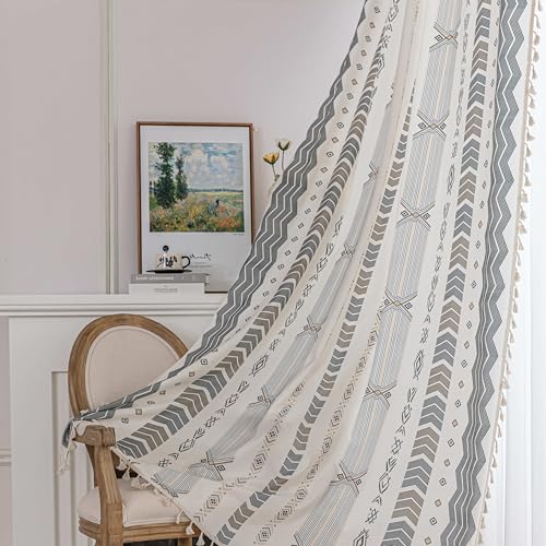 Erbnaryx Boho Floral Curtains French Country Farmhouse Curtains 102 Inches Long Light Filtering Window Rod Pocket Drapes for Living Room 2 Panels
