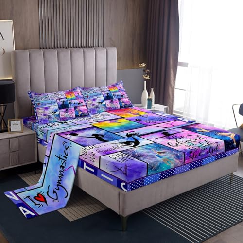 Manfei Gymnastics Lovers Bedding Set - Full Size, Geometric Checkered Print - 4pcs with Deep Pocket Fitted Sheet, Flat Sheet, 2 Pillowcases