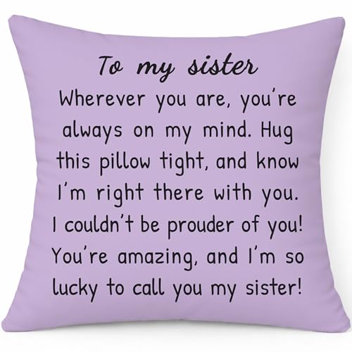 HERHOME to My Sister Lavender Purple Throw Pillow Cover 18 x 18 Inch Christmas Birthday Gifts for Sister Women Girls, Soft Hug Cushion Case Gifts from Sisters Brother