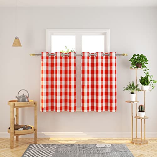 NATUS WEAVER Tier Curtains 36 inches Long Buffalo Check Gingham Plaid Kitchen Window Curtain Panels Bathroom Grommet Top Window Treatment 2 Panels Red and White
