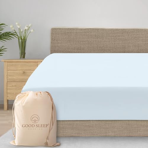 "Good Sleep Bedding Queen Size Soft & Breathable Luxury 1000 Thread Count 16"" Deep Pocket Egyptian Cotton Fitted Sheet - Light Blue"