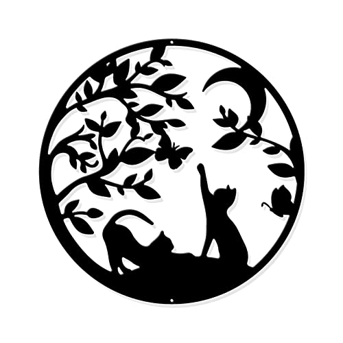 "NBEADS Cats Metal Wall Art Decor, Black Wall Hanging Decor Silhouette Wall Art for Home Bedroom Living Room Bathroom Kitchen Office Garden Hotel Wall Decoration, 11-4/5"" in Diameter"