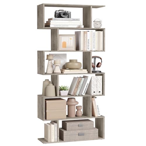 VASAGLE Bookshelves, 6-Tier Bookcase, 24 x 70 x 191.6 cm, Room Divider, Cube Display Shelf, Freestanding Storage Shelf, Modern Style, for Living room, Bedroom, Office, Greige LBC061M01