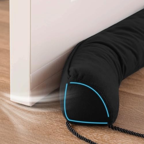 "Sunolga 42"" Weighted Door Draft Stopper, Right Angle Triangular Column Sound Proof Draft Guard, Black"
