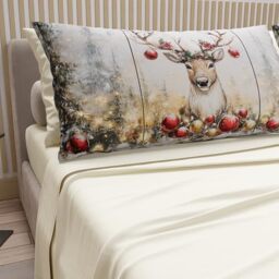PETTI Italian Artisans - Cotton Sheets with Christmas Digital Print Pillowcases, Christmas Double Sheets, Maxi Double Bed Set, Cream Reindeer, 100% Made in Italy