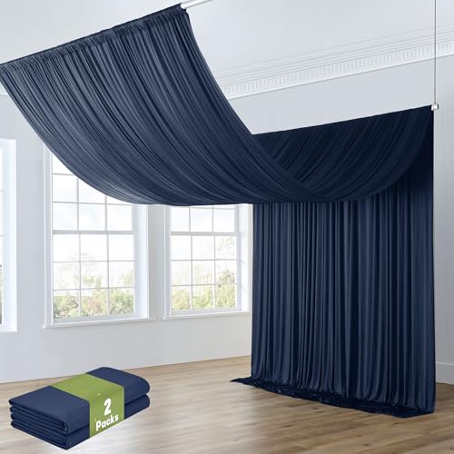 Htper 10ft x 20ft Navy Blue Ceiling Drapes for Wedding Parties, Wrinkle Free Thick Polyester 20ft Extra Long Wedding Draping Blue Ceiling Curtains Arch Drapery for Birthday Party Canopy Tent Decor