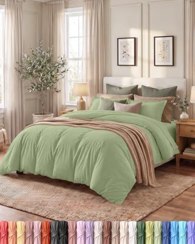 Utopia Bedding Duvet Cover Full Size - 3 Piece with Zipper Closure - 1 Comforter Cover 80X90 Inches & 2 Pillow Shams 20X26 Inches (Sage) Comforter Not Included