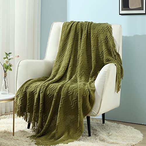 "CREVENT Knitted Decorative Throw Blanket for Couch Sofa Chair Bed Soft Warm Cozy Lightweight for Spring Summer Autumn (50""x60"", Avocado Green)"