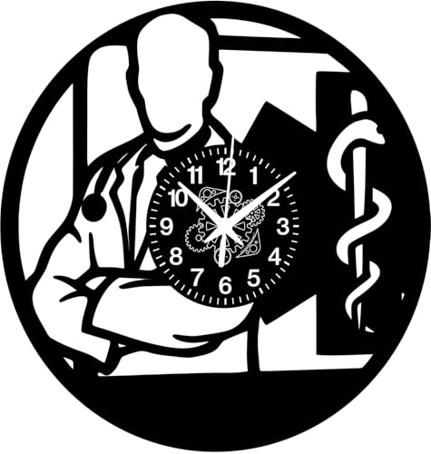 Instant Karma Clocks - Doctor Wall Clock with Stethoscope and Medical Symbol Design – Silent No-Ticking - Perfect for Bedroom, Office, Studio, Cabin, Living Room – Unique Decoration