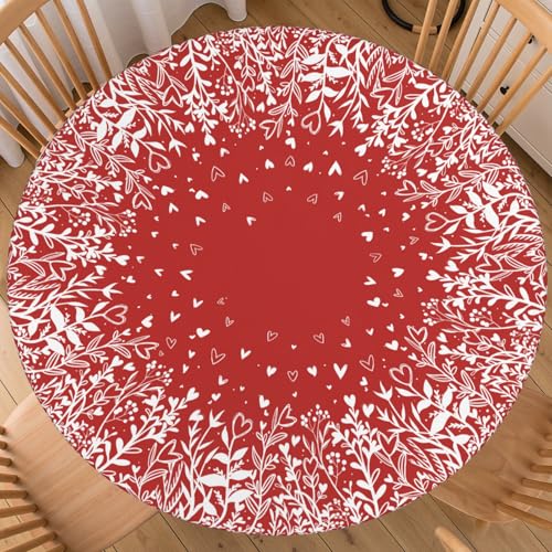 ABSOP Red Valentine's Day Round Fitted Tablecloth with Elastic Edge 40-44 Inch Heart Shape Pattern Circle Table Cloth Holiday Table Cover for Kitchen Home Party Patio Picnic