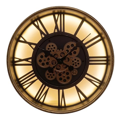 Lesser & Pavey Cog Clocks LED Cog Clock Light Up Gold 51cm - Modern Wall Clock for Living Room Bedroom Kitchen - LED Illuminated Mantelpiece & Desk Clocks - Decorative Home
