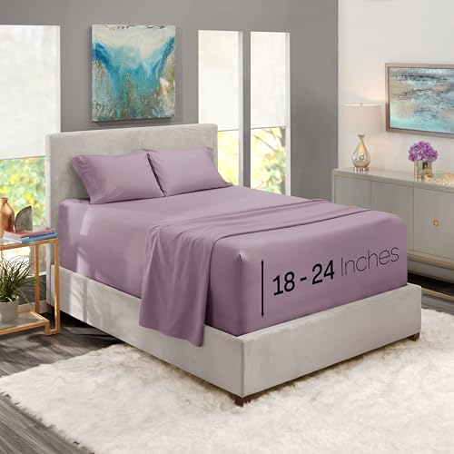 Nestl Extra Deep Pocket Sheets - Fits Mattress 18-24 Inches Deep, Extra Deep Pocket Queen Sheets Sets, 4 Piece Queen Size Sheets, Queen Sheets Deep Pocket, Dusty Purple