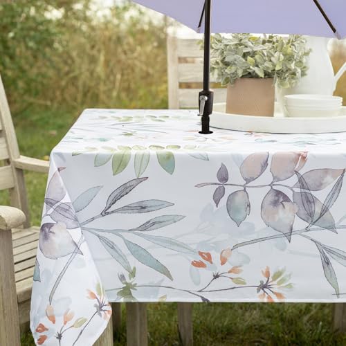 "Benson Mills Spillproof Spring/Summer Fabric Outdoor Tablecloth with Umbrella Hole, Zippered Table Cloth for Rectangle Tables, Picnic/Patio Table (60"" x 84"" Rectangular with Umbrella Hole, Botanica)"