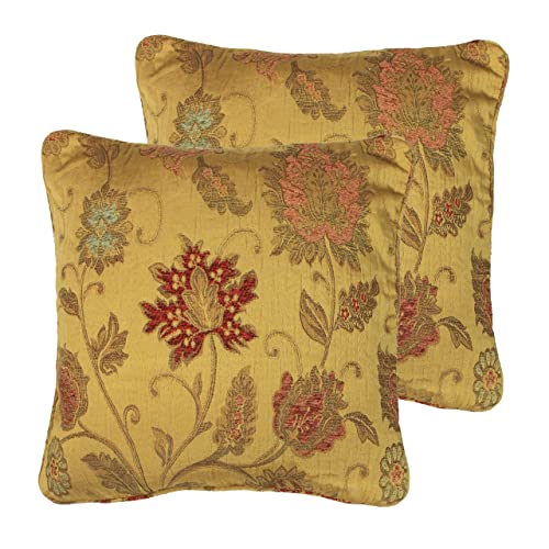 Paoletti Zurich Feather Filled Cushions (Twin Pack), Polyester, Gold