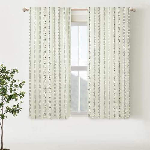 Cream and Black Curtains for Kitchen,Blackout Boho Curtains for Bathroom Window Living Room,45 Inch Length