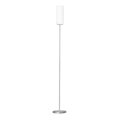 EGLO Troy 3 Floor Light, Nickel Matt Steel Standing Lamp with Satin White Glass E27 Socket, incl. Footswitch