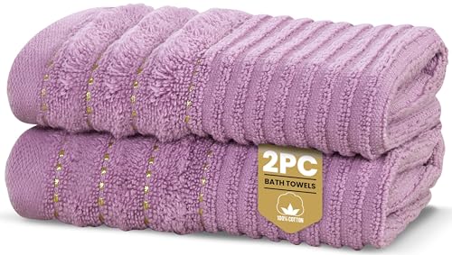 Rapport Home Linear Bath Towels 2-Pack - Lavendar Pink - 70x120cm - 100% Cotton 500gsm - Oeko-Tex Made in Green & BCI Certified
