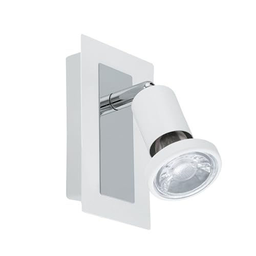 Eglo LED Wall Lamp Sarria, Wall Light, Metal Wall Spotlight, Living Room Lamp in White, Chrome, Lamp with Switch, Spot Including GU10 Bulb, Warm White