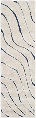 Safavieh Shag Rug for Living Room, Dining Room, Bedroom - Florida Shag Collection, High Pile, in Cream and Blue, 99 X 160 cm