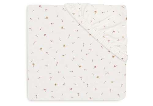 Jollein Jersey Fitted Sheet - For Crib - Pretty Picnic/Flower Drops - 40/50x80/90cm - Cotton Fitted Sheet - OEKO-TEX Certified