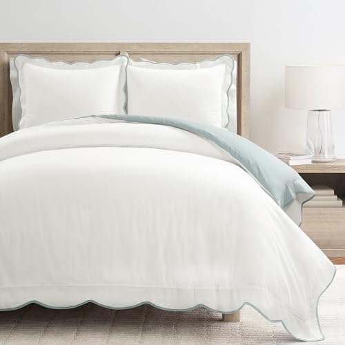 Lush Decor Coastal Chic Scallop Edge Duvet Blue/White 3Pc Set King