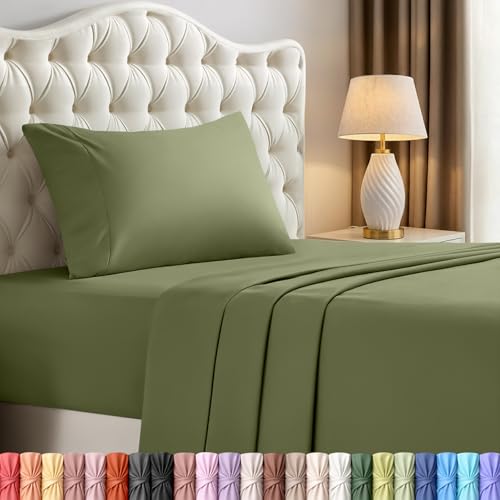 Utopia Bedding Twin Bed Sheets Set - 3 Piece Bedding - Brushed Microfiber - Shrinkage and Fade Resistant - Easy Care (Twin, Olive)