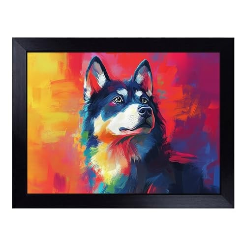 Lap Tray with Bean Bag Cushion, Husky Dog Vision - Handmade in the UK, Raised Wooden Edge, Padded Cushion, Heat-Resistant Wipe-Clean Surface, for Meals, Laptops and Crafts