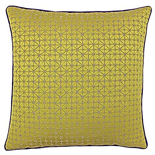 "Riva Paoletti Pimlico Cushion Cover - Gold Yellow - Geometric Diamond Design - Jacquard Weave - Contrasting Purple Piped Edges - 65% Polyester 35% Viscose - 45 x 45cm (18"" x 18"" inches)"