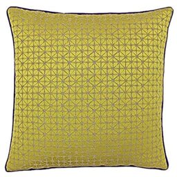 "Riva Paoletti Pimlico Cushion Cover - Gold Yellow - Geometric Diamond Design - Jacquard Weave - Contrasting Purple Piped Edges - 65% Polyester 35% Viscose - 45 x 45cm (18"" x 18"" inches)"
