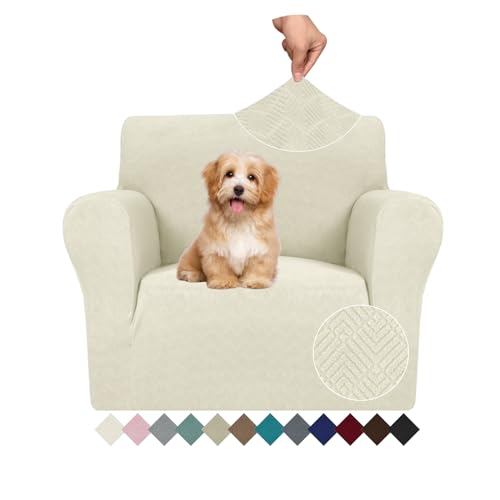 JIVINER Stretch Armchair Slipcovers, 1 Piece Chair Sofa Covers 1 Seater Couch Covers with Elastic Bottom for Kids, Pets (Small, Beige Rhomb)