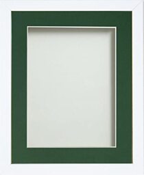 Frame Company Jellybean Range White Wooden 16x12 inch Picture Photo Frame with Bottle Green Mount for Image 14x10 inch * Choice of Colours & Sizes* Fitted with Perspex