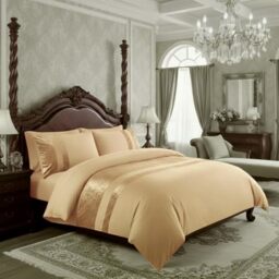 Casabella Luxury Crushed Velvet Panel Band Duvet Cover Sets with Pillow Case Single Duvet Cover Bedding Set – Beige Crush Velvet Single Duvet Cover Sets